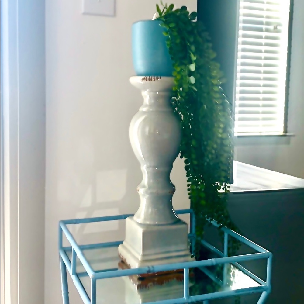 Grey Crackled Glaze  Candlestick curvy pedestal